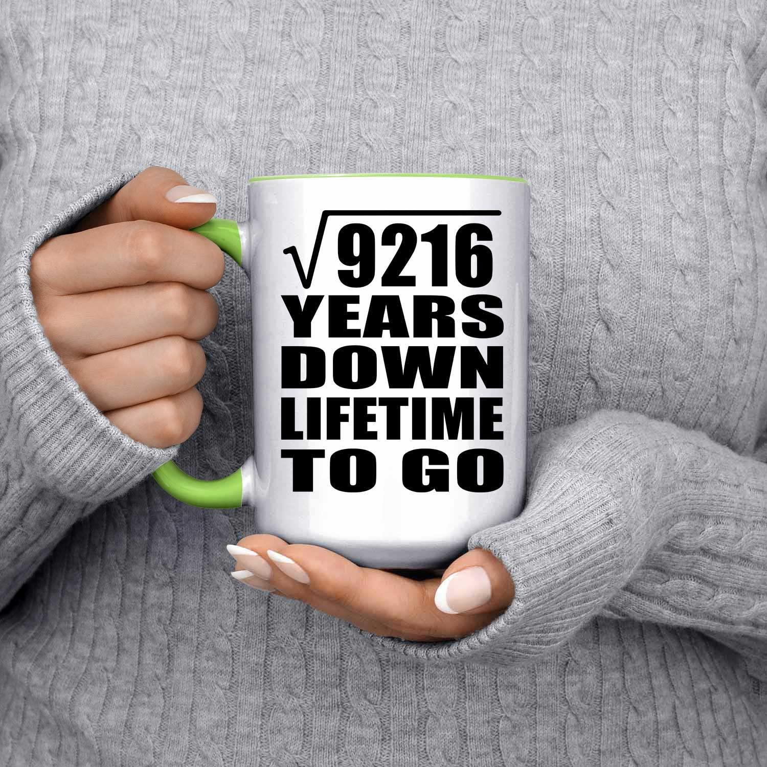 Designsify Designsify Gifts, 96th Anniversary Square Root of 9216 Years Lifetime To Go, 15oz Accent Coffee Mug Green Ceramic Tea-Cup with Handle, for Birthday Mom Dad Parents Fathers Mothers Day Party
