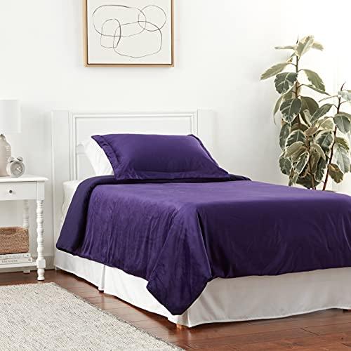 Tribeca Living Tribeca Living Venice Velvet Oversized Duvet Set, Luxurious 2-Piece Twin Bedding, Super Soft Velvet with Hidden Button Closure, Purple