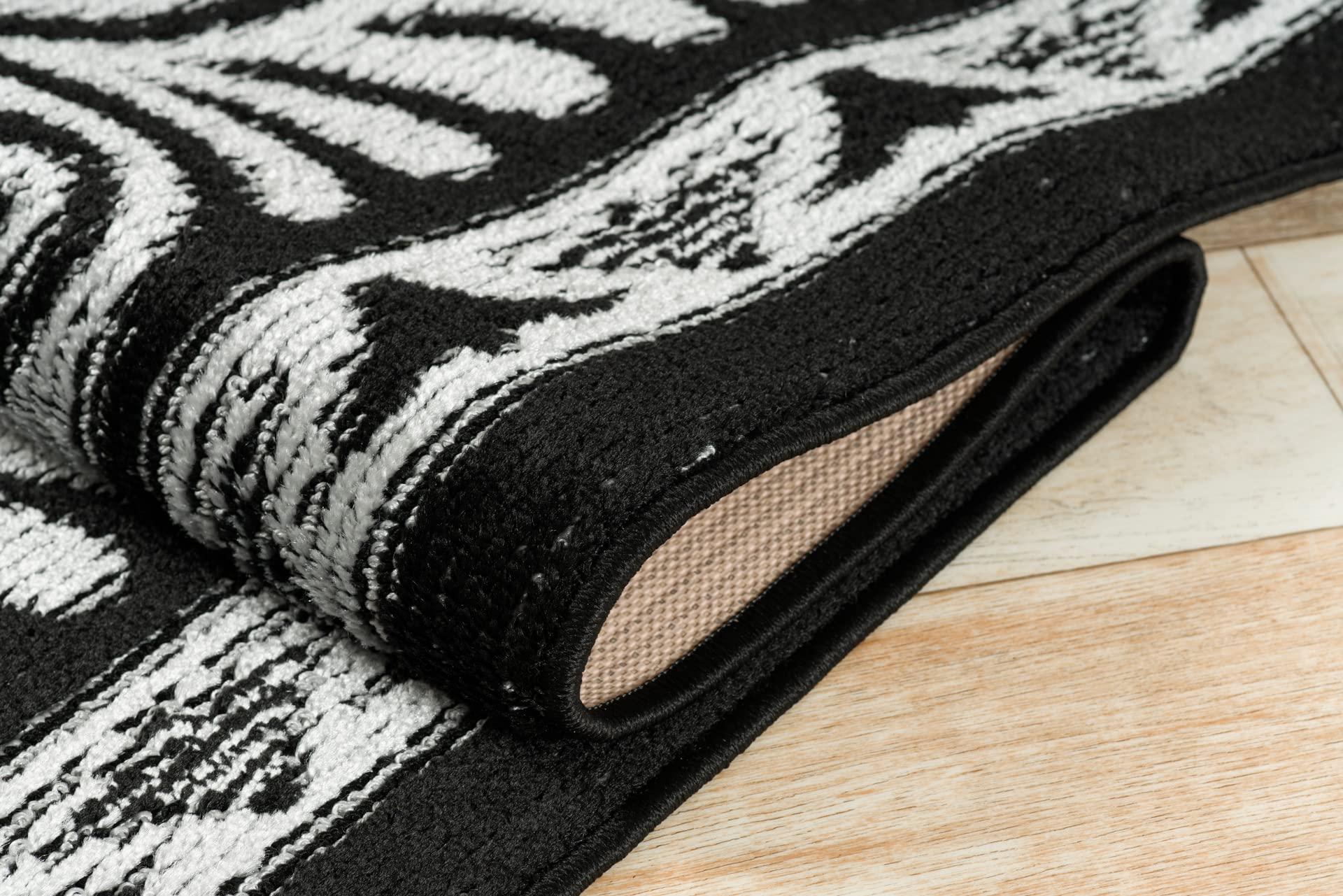 REMNAZ HOME DECOR Custom Length Cut to Size Tribal Ethnic Southwestern Inspired Hallway Runner Rug, Non Slip Rubber Backed, 31 inch Wide X Customized Length, Mayan Black, 31 inch X 24 feet