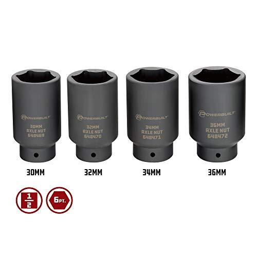 Powerbuilt Powerbuilt 4 Piece Axle Nut Socket Set Kit 10 - 648635, Black