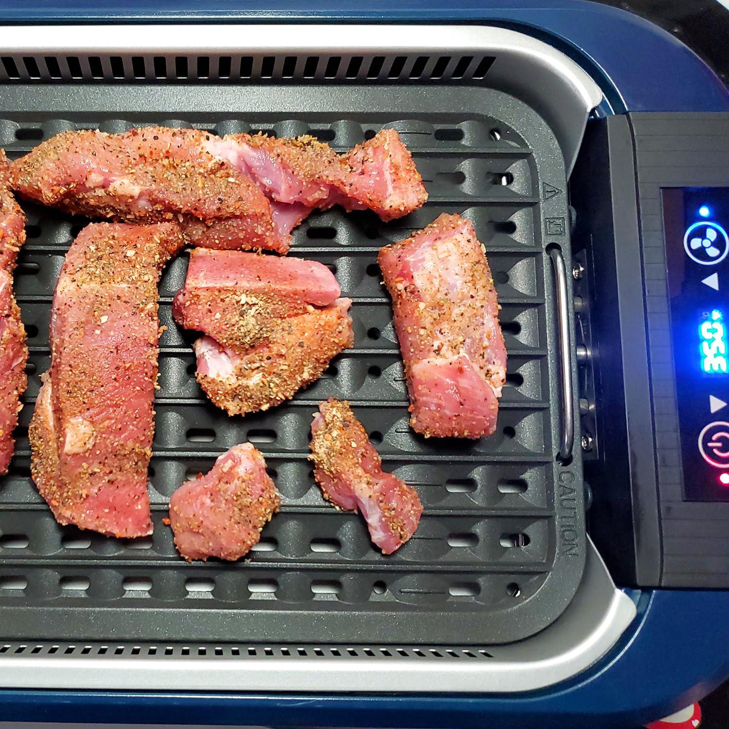 CUSIMAX CUSIMAX Smokeless Grill, 1500W Electric Indoor Grill with LED Smart Display & Tempered Glass Lid, Non-stick Removable Plate, Blue