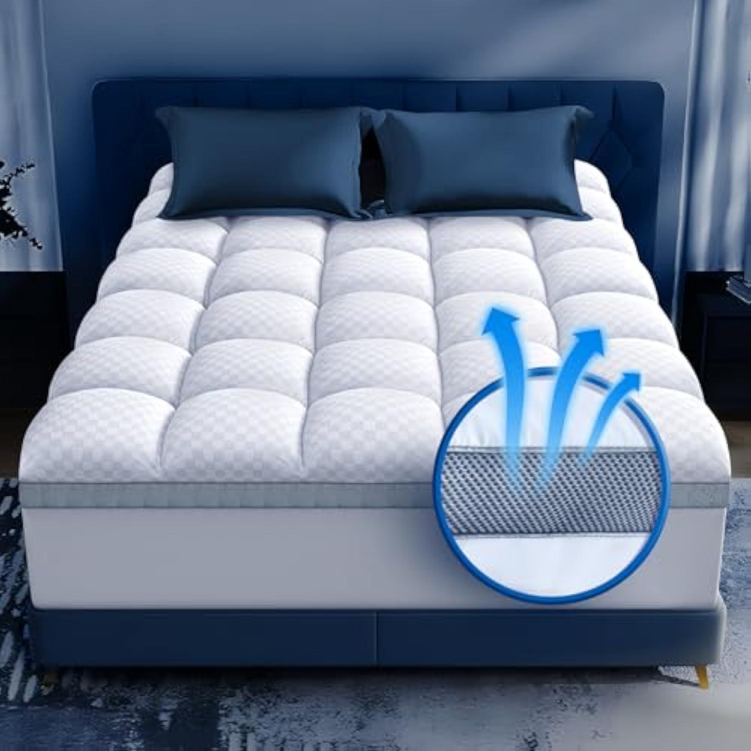Biteany Premium Memory Foam Mattress Topper King for Ultra Comfort, 2\" Plush Pillow Top King Mattress Topper with Breathable Air Mesh Sides, Soft Mattress Pad Cover with Deep Pocket Fits 6-21\" Mattress