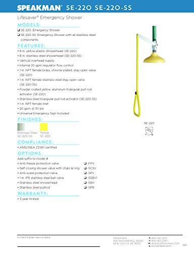 Speakman Speakman SE-220-SS Lifesaver Vertical Supply Emergency Shower, Stainless Steel