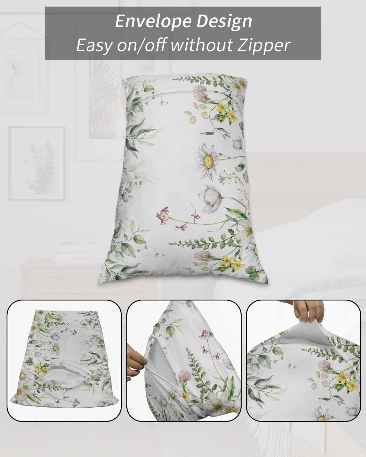 BOBOWUNY Spring Floral Body Pillow Cover Soft 20x54 Polyester Sham Elegant Envelope Closure Design Breathable Cooling Suitable for Sleeping Travel and Lounging