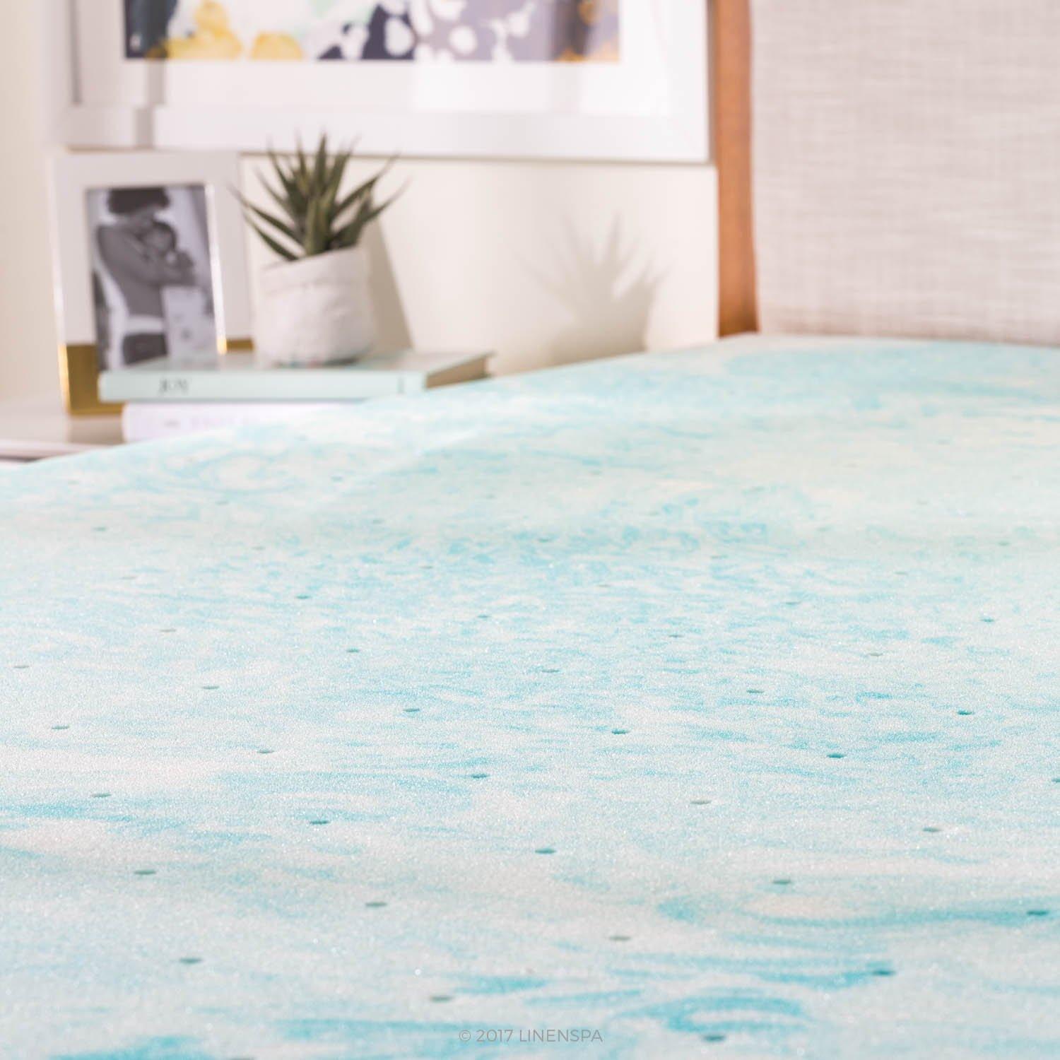 Linenspa LINENSPA 3 Inch Gel Swirl Memory Foam Mattress Topper Cooling Gel Infused Pressure Relieving CertiPUR Certified - Queen