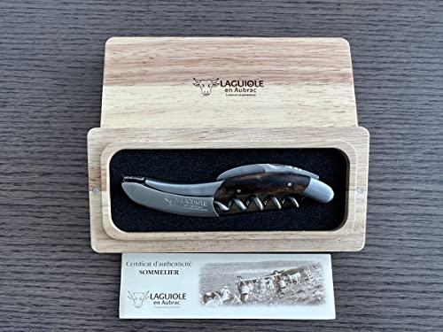LAGUIOLE EN AUBRAC L Laguiole En Aubrac Sommelier Waiter\'s Corkscrew, Grapevine Wood Handle, Wine Opener With Foil Cutter & Bottle Opener, Stainless Steel Brushed Bolsters