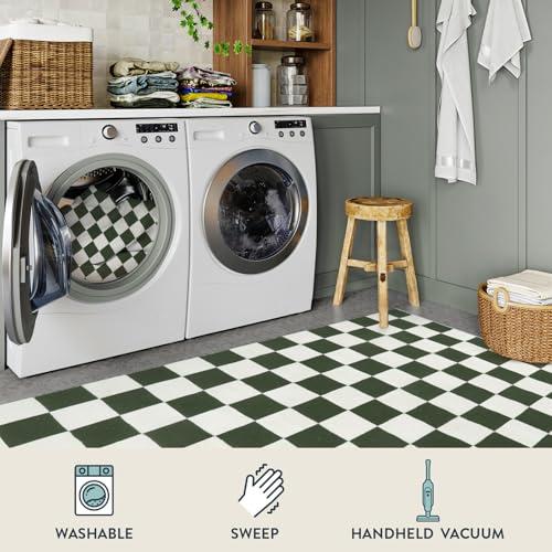 Lahome Lahome 6x9 Green Checkered Rug for Bedroom Boy Room, Modern Large Cotton Woven Checkerboard Green and White Rug, Retro Washable Art Decor Carpet for Living Room Home Decor