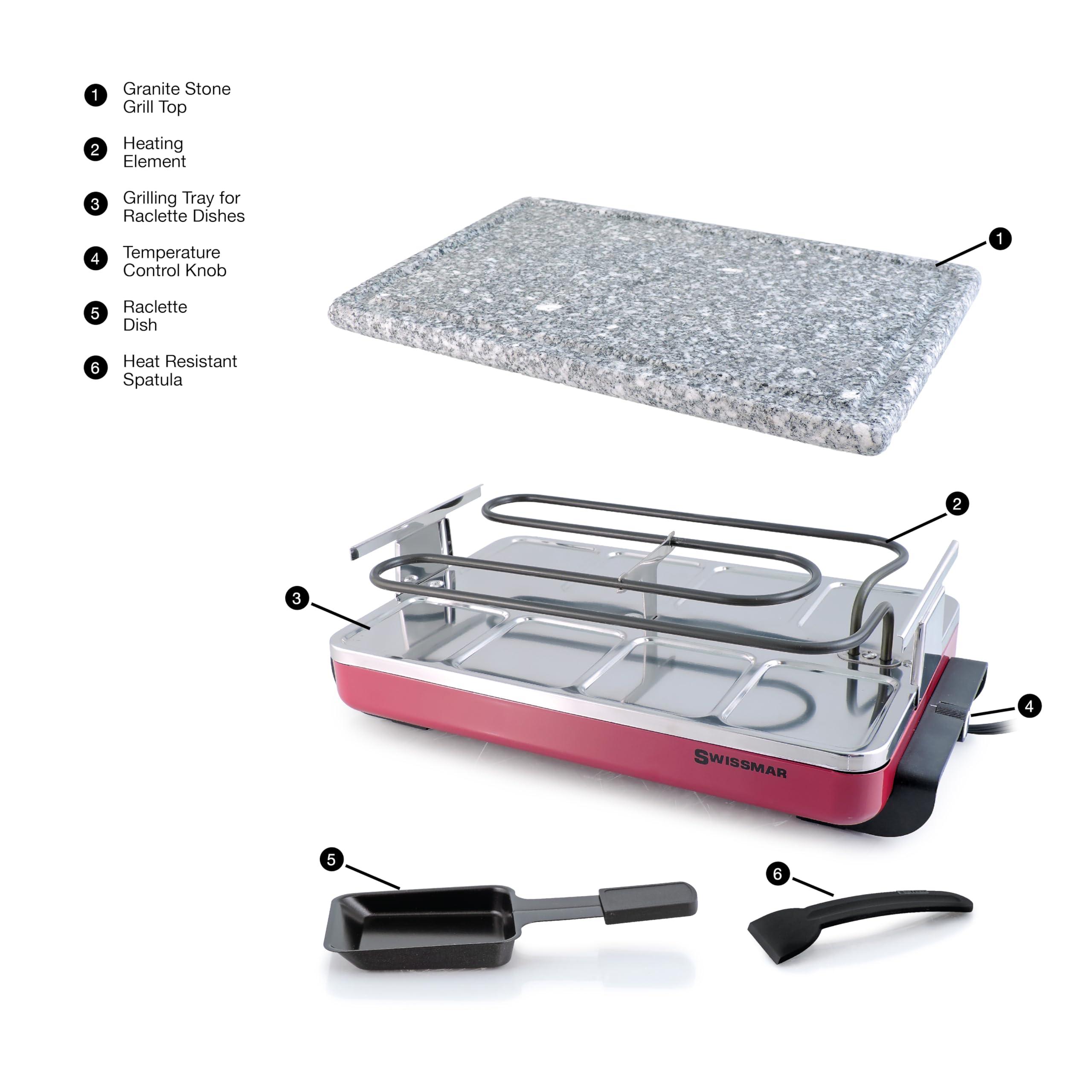 Swissmar Swissmar Classic 8-Person Raclette Party Grill - Indoor Electric Grill & Griller with Granite Stone Grill Plate - Red