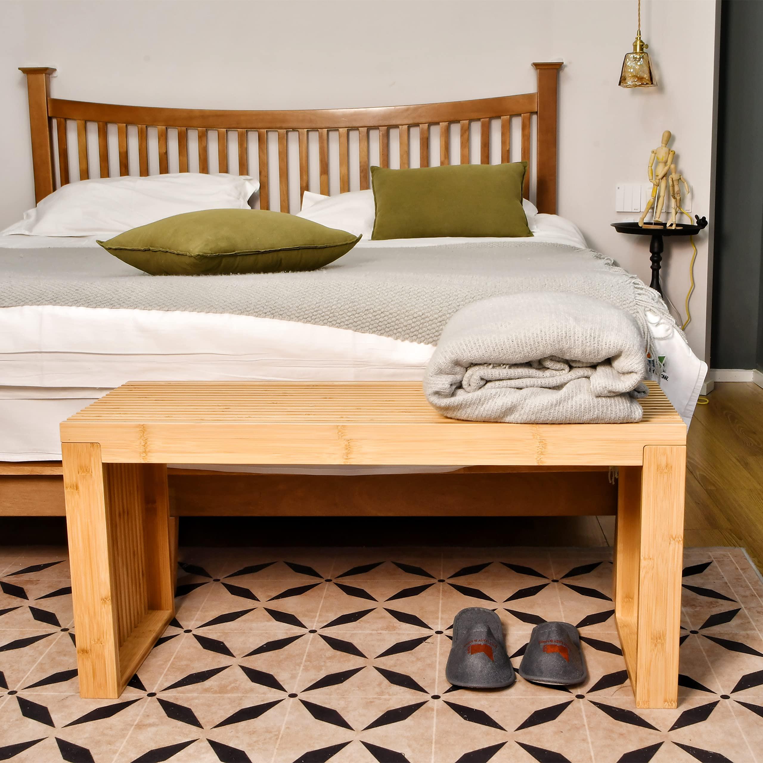 APRTAT APRTAT Bamboo Dining Bench, 35 inch Farmhouse Decor Indoor Kitchen Table Bench, Entryway Shoe Rack Bench, Outdoor Bench, Solid Bamboo Benches for Living Room, Hallway, Bedroom, Bathroom