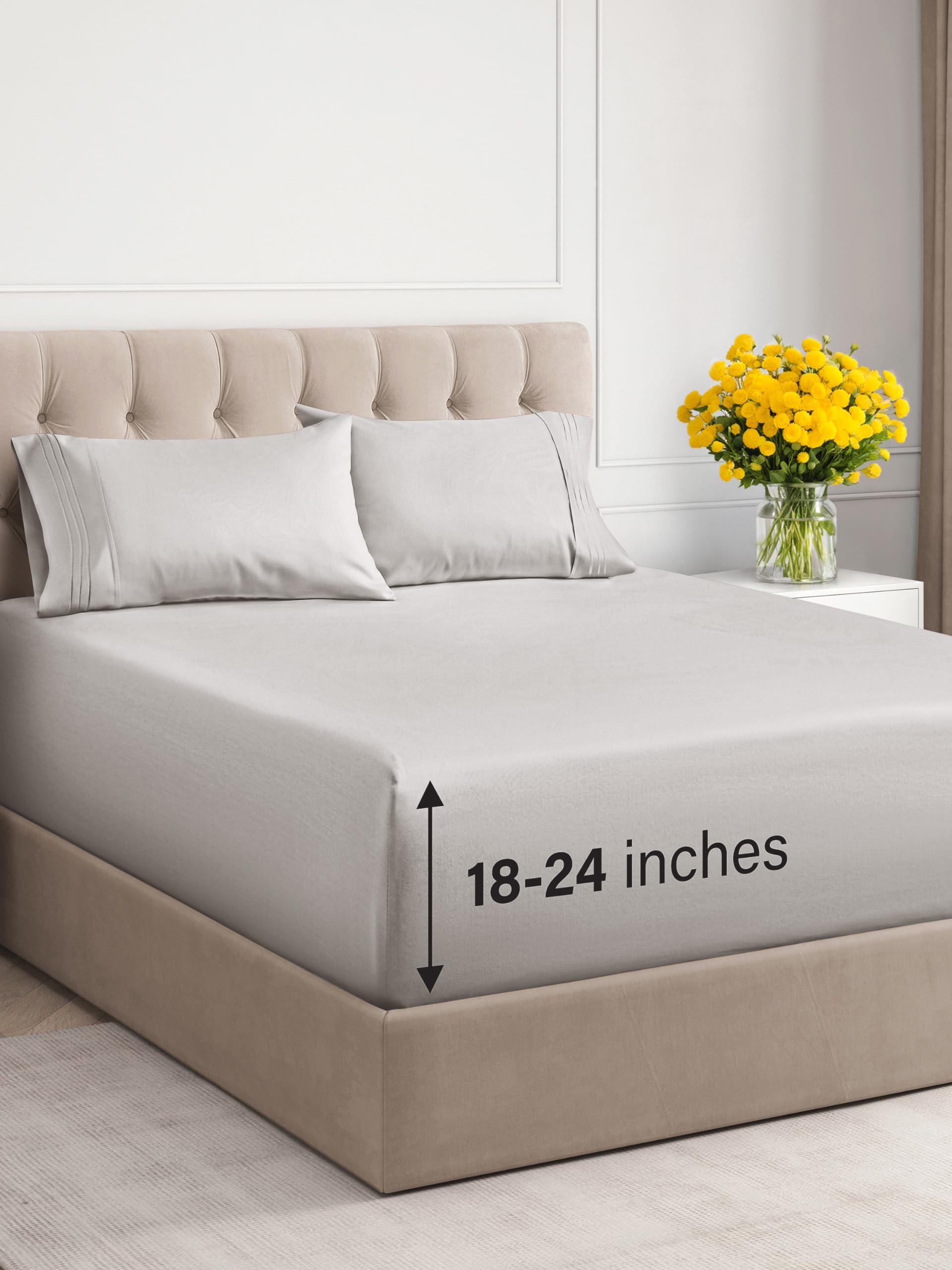 CGK Unlimited Extra Deep Pocket King Sheets - 4 Piece Breathable & Cooling Bed Sheets - Hotel Luxury Bed Sheet Set - Soft, Wrinkle Free & Comfy - Easily Fits Extra Deep Mattresses - Deep Pocket French Grey Sheets