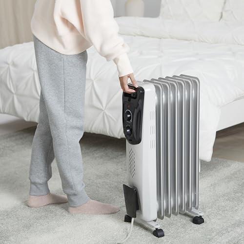 Amazon Basics Amazon Basics Oil Heater, Radiator Heater for Indoor Use, With Over-Heat Protection, 7 Oil-Filled Steel Fins, 3 Heat Settings, ETL-certified Safety, 1500W, White, 11"D x 14.8"W x 25.2"H