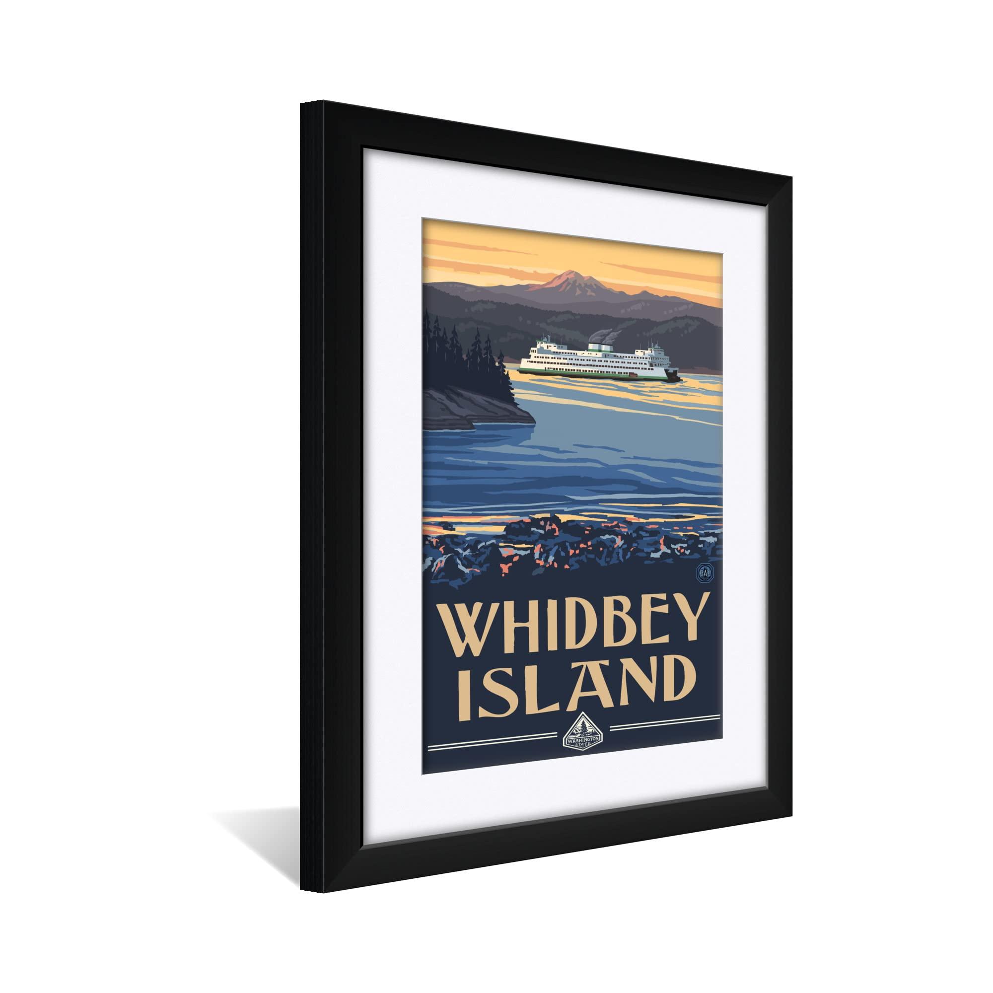 Art of Place Whidbey Island Washington Ferry Professionally Framed & Matted Art Print from Travel Artwork by Artist Paul A. Lanquist Framed Art Size: 18\" x 24\"