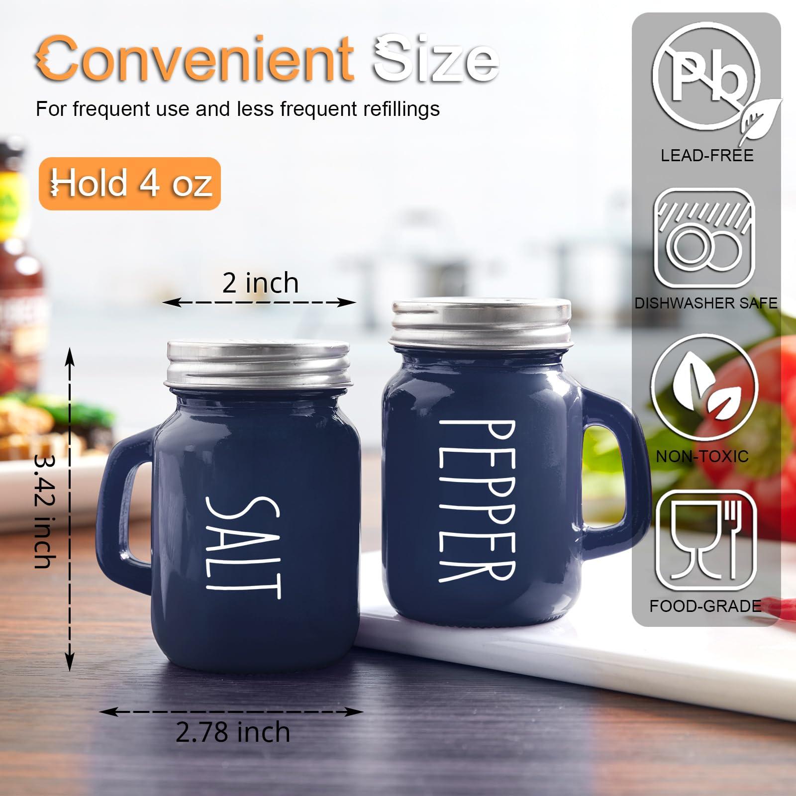 ZOSUJO Navy Blue Salt and Pepper Shakers Set, 4 oz Cute Modern Glass Shaker Sets with Stainless Steel Lids, Blue Kitchen Decor and Accessories for Home Restaurants Weddings