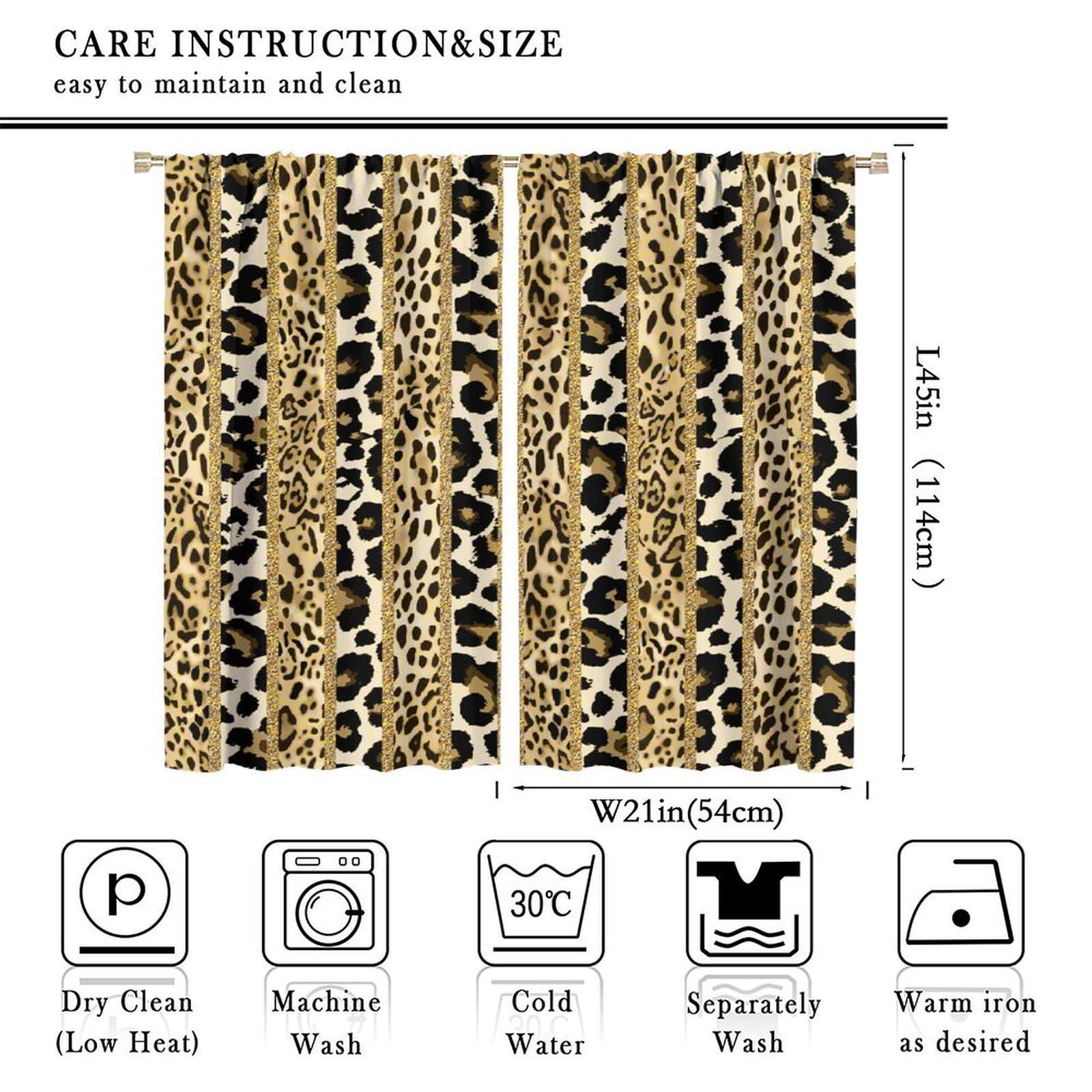 Hazuff Hazuff Leopard Print Blackout Window Curtains, Prairie Cheetah Gold Leopard Animal Print Decoration Insulate Rod Pocket Curtains for Bedroom Living Room Kids Room 42X45in