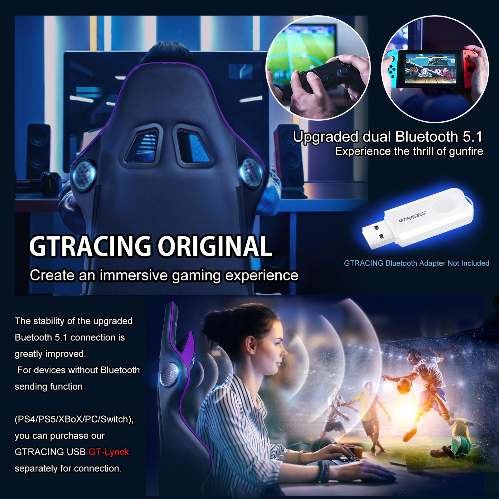 GTRACING GTRACING Gaming Chair with Bluetooth Speakers Music Video Game Chair Audio Ergonomic Design Heavy Duty Office Computer Desk Chair GT890M Purple