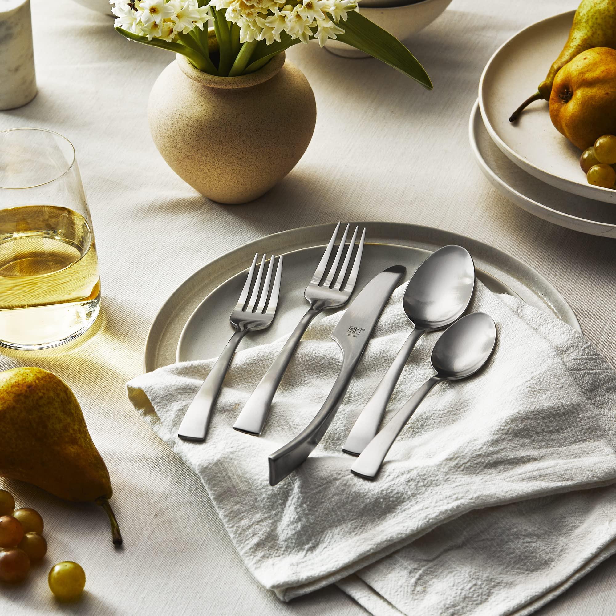 ZWILLING ZWILLING J.A. Henckels Bellasera (Matte Finish) 45-pc Satin Flatware Set, 18/10 Stainless Steel, Satin Finish (Not Polished)