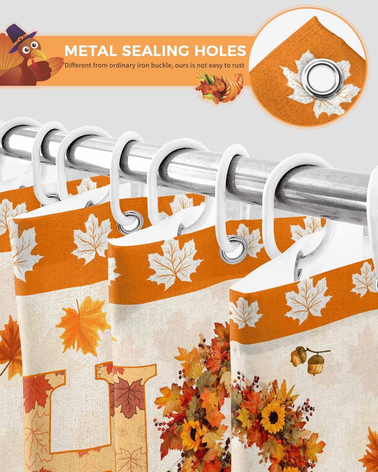 Yukro Fall Home Shower Curtain 36x72 Inch, Thanksgiving Farmhouse Maple Leaves Waterproof Bath Curtain with 12 Hooks, Home Marple Leaves Washable Polyester Wrinkle Free Shower Curtains for Bathroom Decor