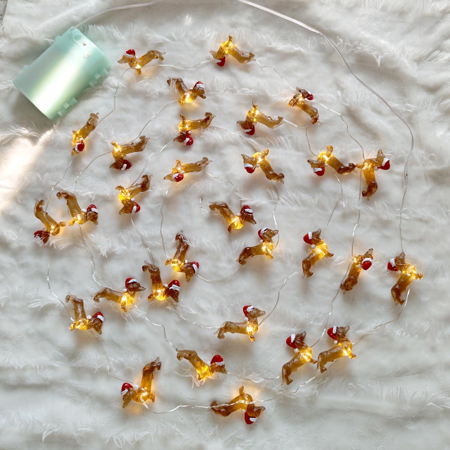 MIYA LIFE Christmas Fairy Lights Dachshund Christmas Lights Dog Lights Battery Operated Dachshund Christmas Ornament - Ideal Dog Christmas Decorations Dachshund Christmas Decor