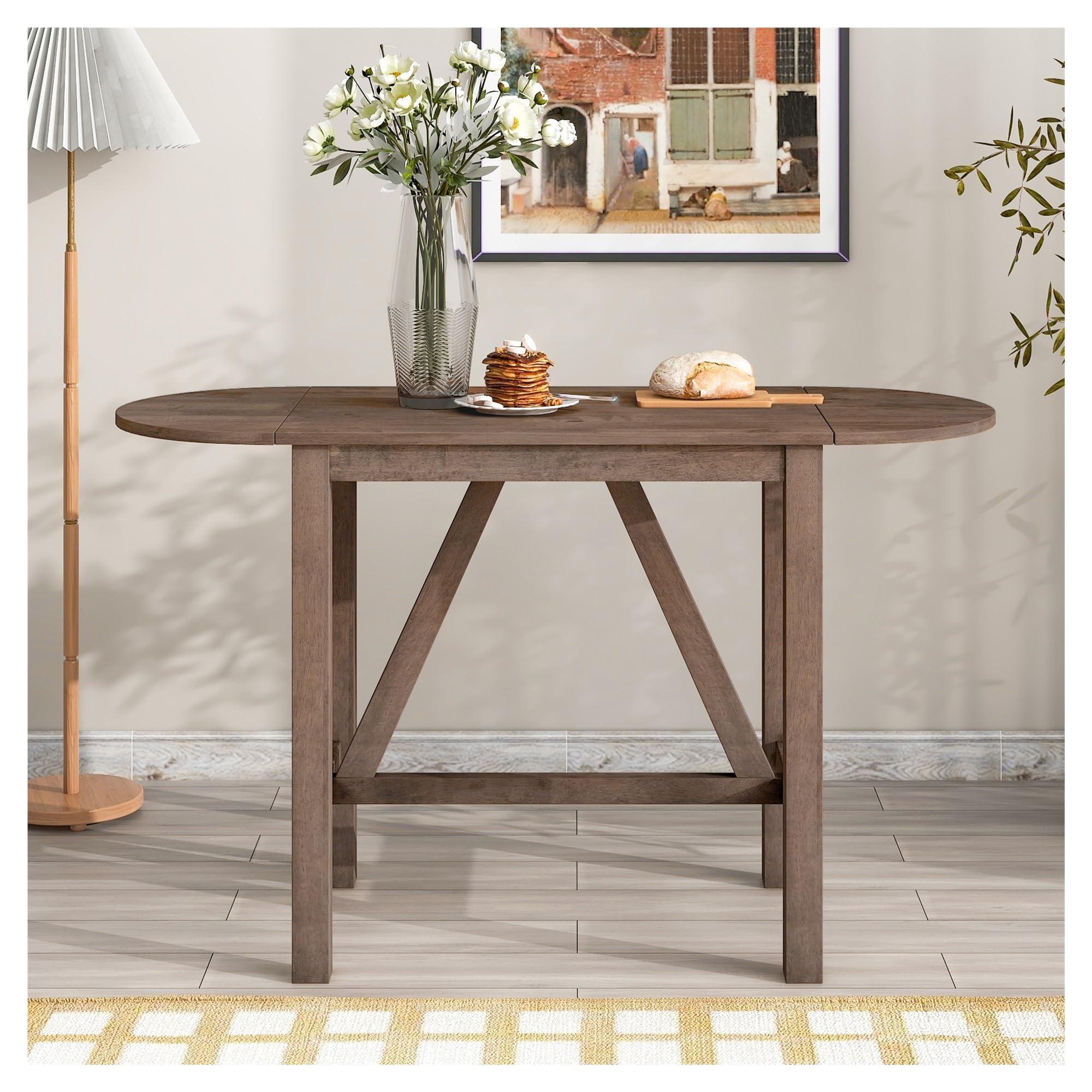 SUSUROSE SUSUROSE 3-Piece Wood Counter Height Drop Leaf Dining Table Set with 2 Upholstered Dining Chairs for Small Spaces,White