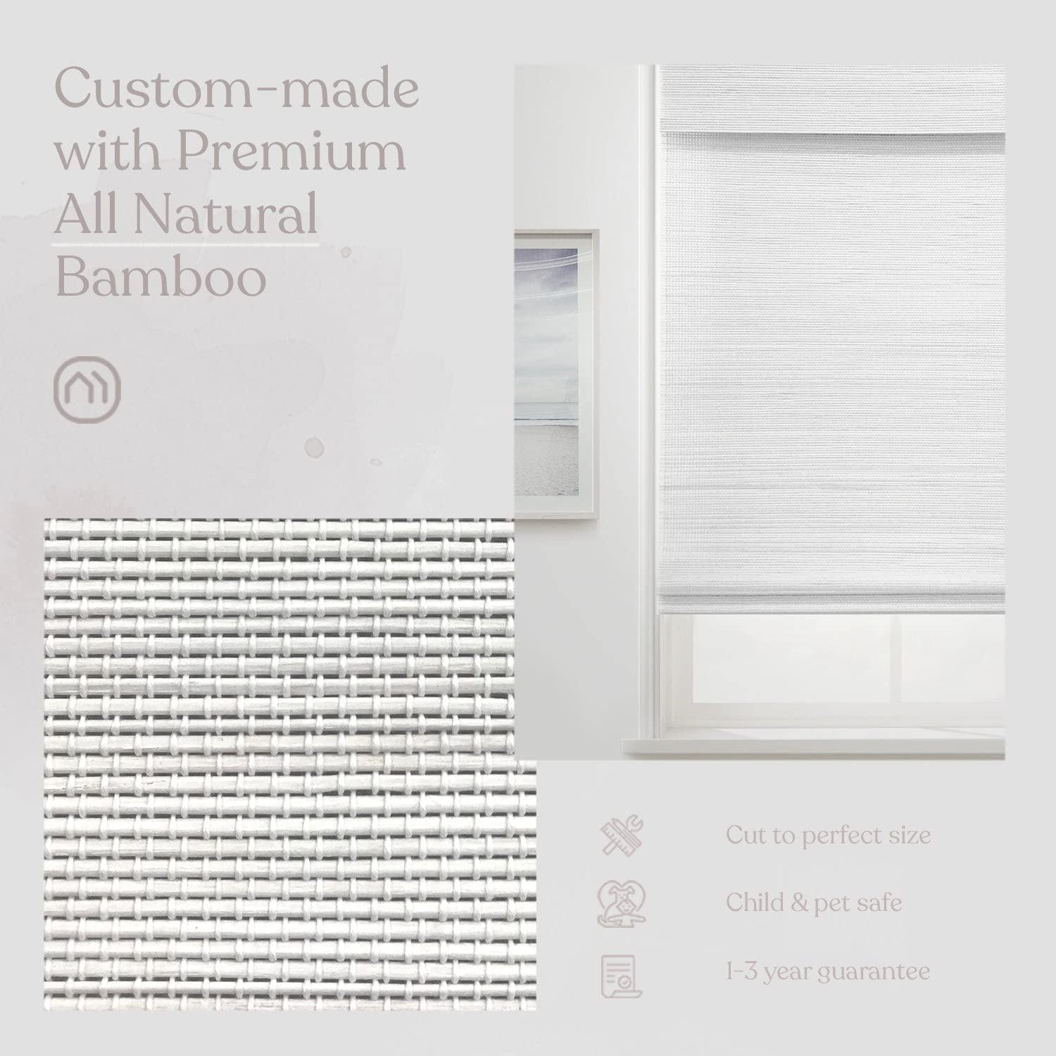 Mood MOOD Custom Bamboo Shades | Woven | Cordless Bamboo Roman Shades for Windows and Doors (Natural Woven) | Woven Frost White (Sheer) | 67.5" W x 48" H