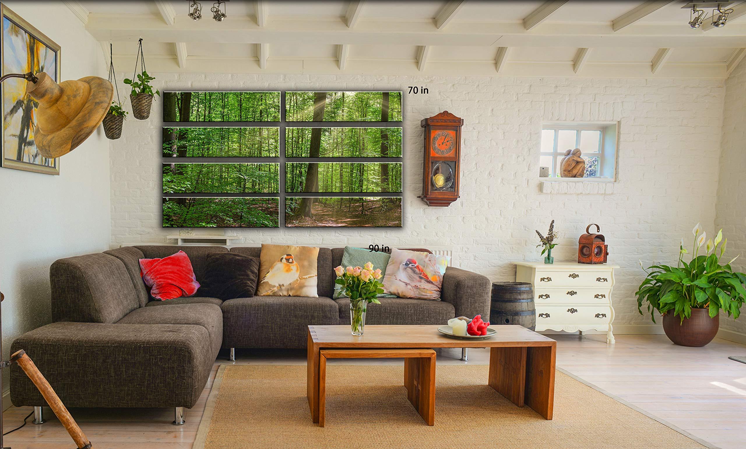 Hotel Arizona HD 8 Huge Piece Sunny Day in Forest Wall Art Decor Picture Painting Poster Print on Canvas Panels Pieces - Nature Theme Wall Decoration Set - Spring Time Hiking Wall Picture for Living Room Bedroom