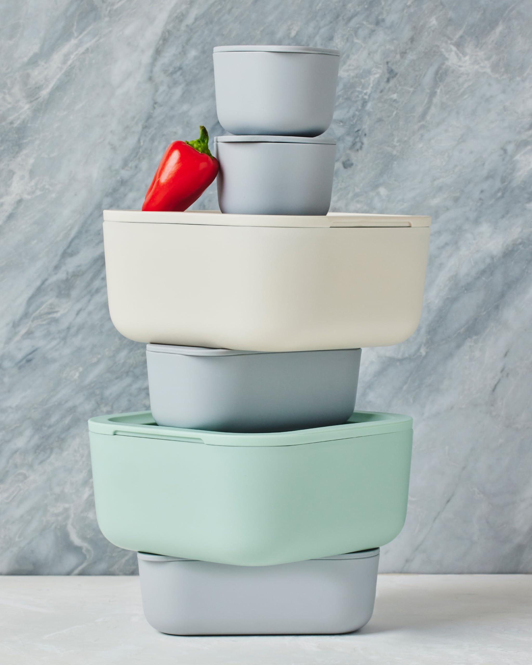 Caraway Caraway Glass Food Storage, 10 Cup Glass Container - Ceramic Coated Food Container - Easy to Store, Non Toxic, Non Stick Lunch Box Container with Glass Lids. Dishwasher, Oven, & Microwave Safe - Sage