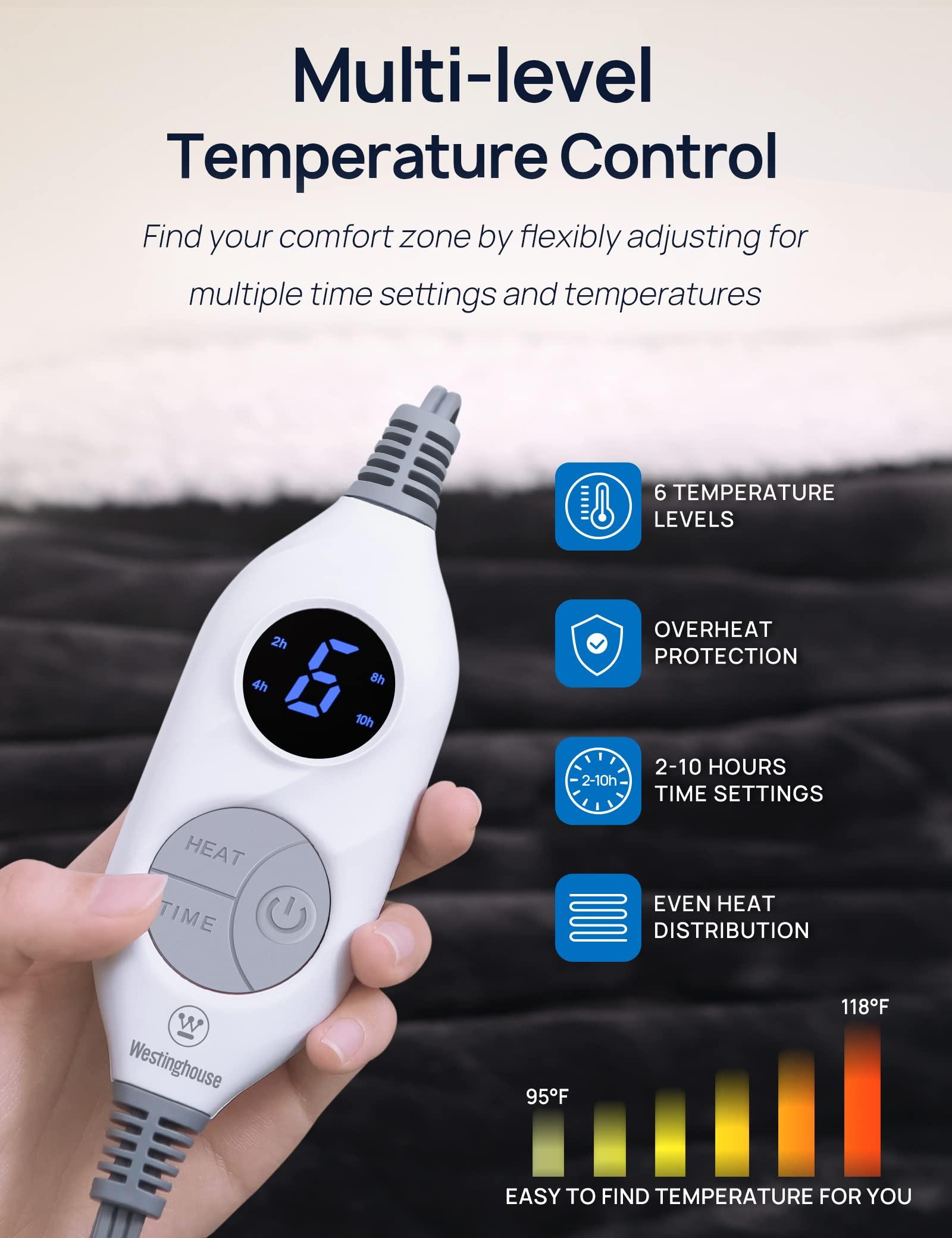 Westinghouse Westinghouse Electric Snuggle Throw Blankets with Foot Pocket, Wearable Heated Blanket with Sleeves, 6 Heating Levels & 2 to 10 Hours Heating Time Settings, 50 * 70\"+18\", Grey