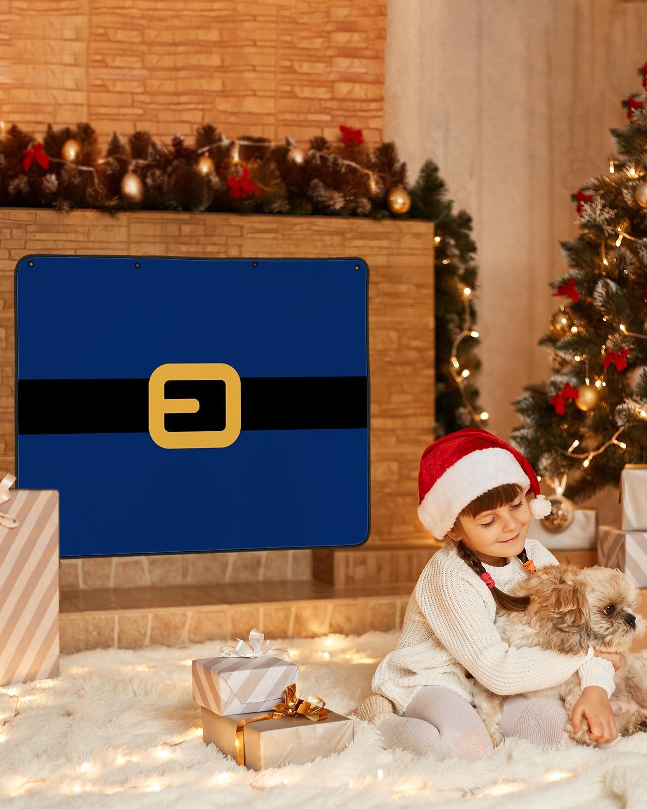 Sabolny Santa Claus Belt Fireplace Cover Magnetic, Indoor Fireplace Blanket Fireplace Draft Stopper Save Energy Fireplace Cover for Summer & Winter Living Room Merry Christmas Navy Blue 36\'\' W x 27\'\' H