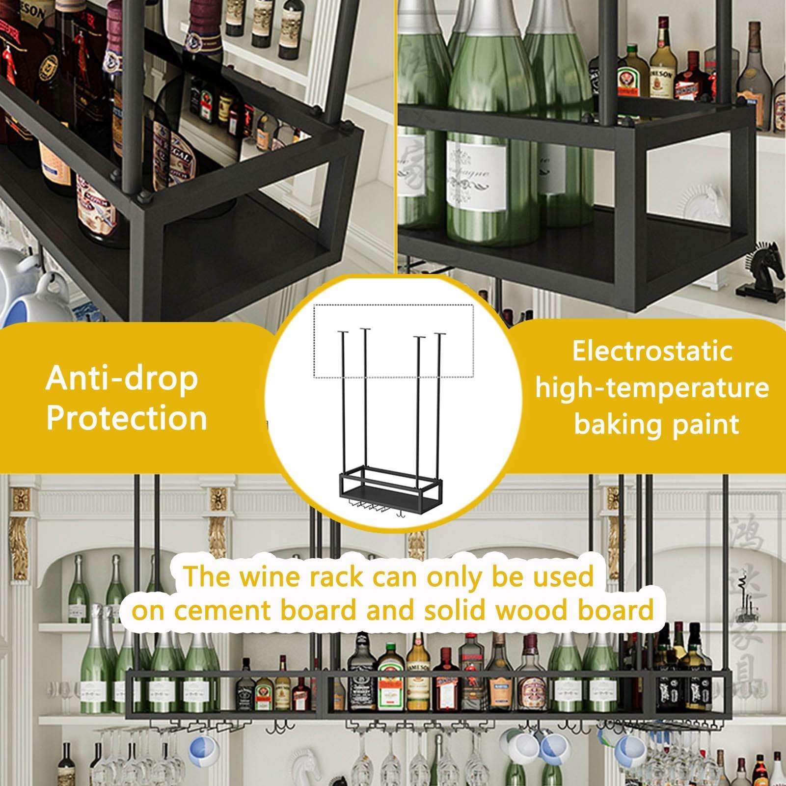 Gaommini Bar Wine Rack Ceiling Wall Hanging Wine Bottle Holder Metal, Upside Down Wine Glass Storage Racks, Goblet Stemware Racks for Under Cabinet, Kitchen Black Adjustable Height ( Size : 140x25x21cm )