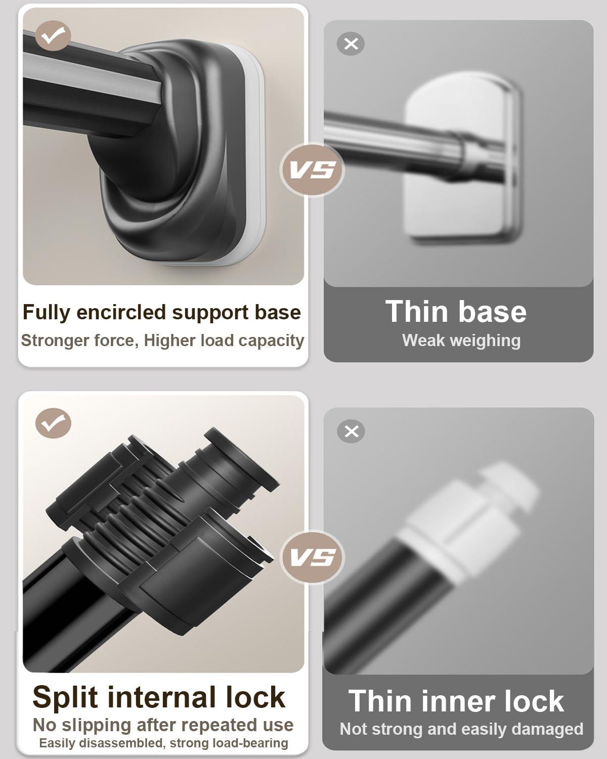 HomeLoft Basics Tension Shower Curtain Rod, 40 50 70 110 160 210 260 310 360 410cm Stainless Steel Anti-Slip Adjustable Curtain Rods Bathroom Rod, No Drilling, for Bathroom, Closet, Window, Room Divider(Black,410-500