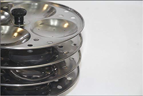 Tabakh Tabakh 4-Rack Stainless Steel Idli Cooker with Strong Handles, Makes 16 Idlis
