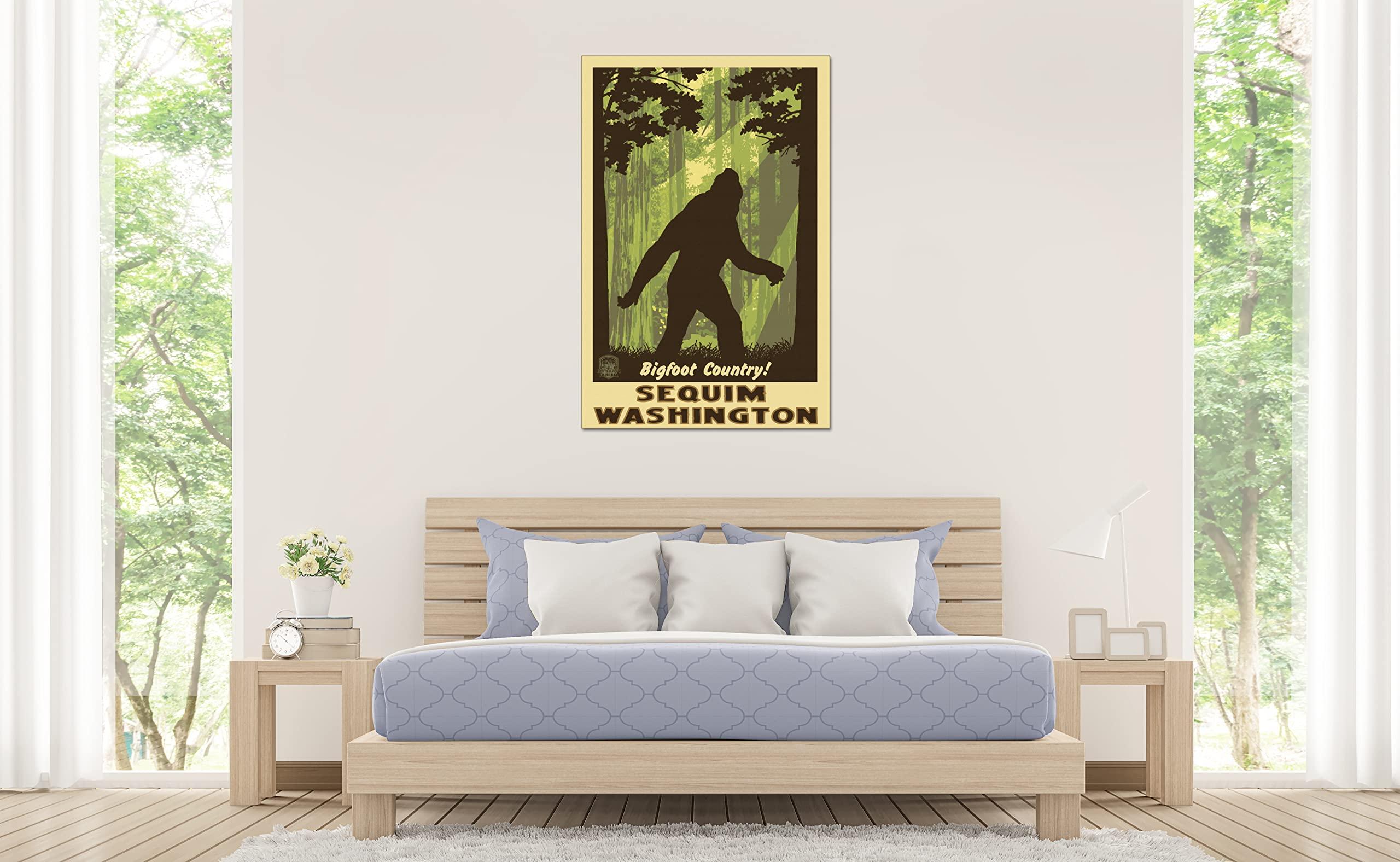 Northwest Art Mall Sequim Washington Bigfoot Shadow Giclee Archival Canvas Print Wall Art Dcor for Home & Office from Illustration by Artist Paul A. Lanquist 30\" x 45\"