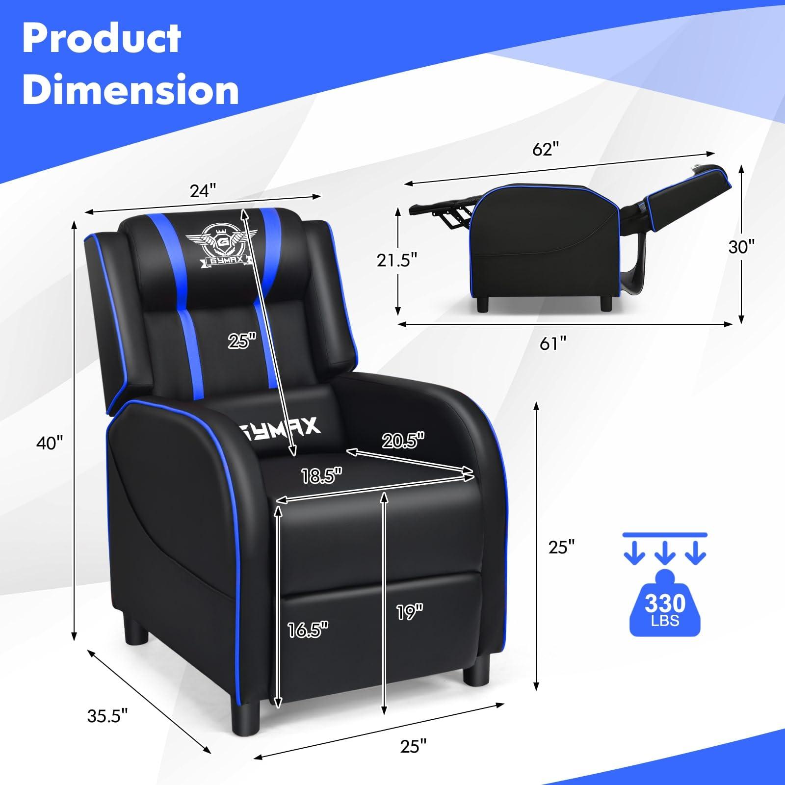 GYMAX GYMAX Gaming Recliner, Massage Gaming Chair w/Adjustable Footrest, Remote Control & Side Pocket, Ergonomic Game Lounge Chair, Racing Style Single Theater Seat Game Sofa for Adults (Blue)