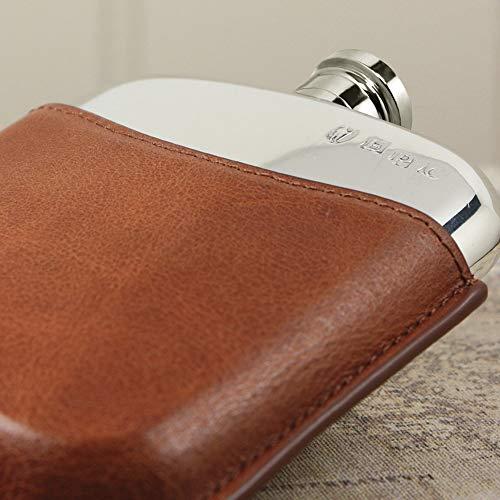 English Pewter Company Sheffield, England English Pewter Company 6oz Pewter Liquor Hip Flask with Luxury Brown Leather Pouch [PLF01]