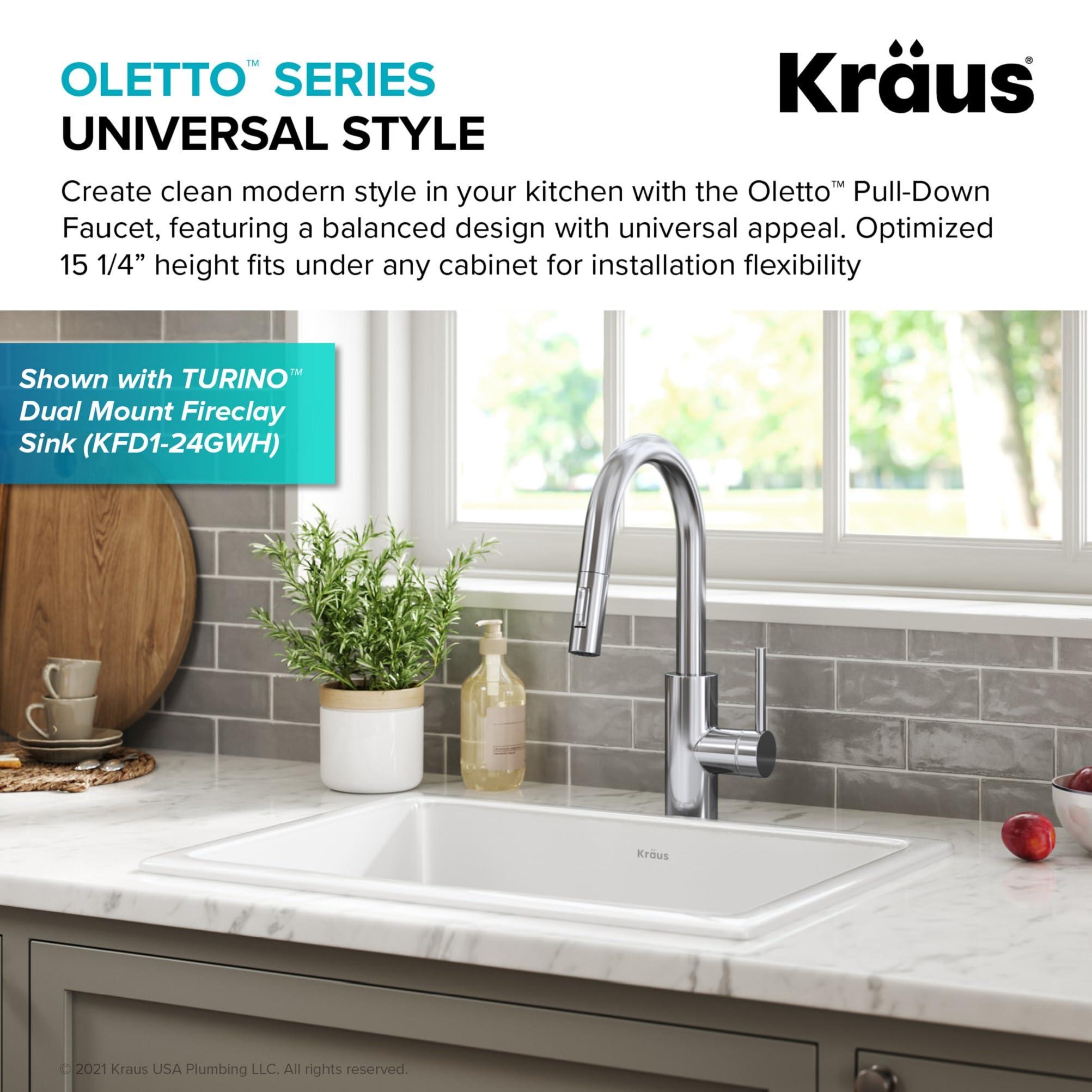 Kraus KRAUS Oletto Single Handle Pull Down Kitchen Faucet with QuickDock Top Mount Installation Assembly in Chrome, KPF-2620CH