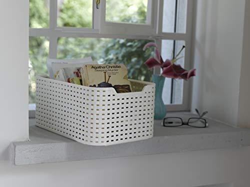 Curver CURVER Style Rattan Effect Kitchen, Living room, Bathroom, Bedroom, Utility Small Rectangular Storage Basket 6 Litres - White