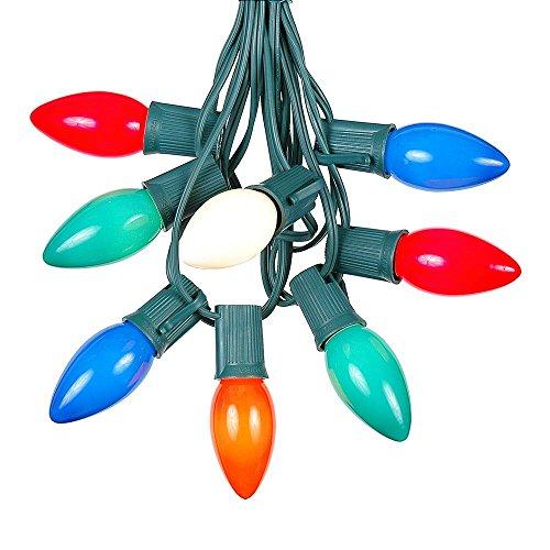 Novelty Lights 100 Foot C9 Multi Ceramic Christmas String Light Set - Outdoor Christmas Light String - – Opaque Christmas Bulbs - Roofline Light String – Outdoor String Lights - Green Wire