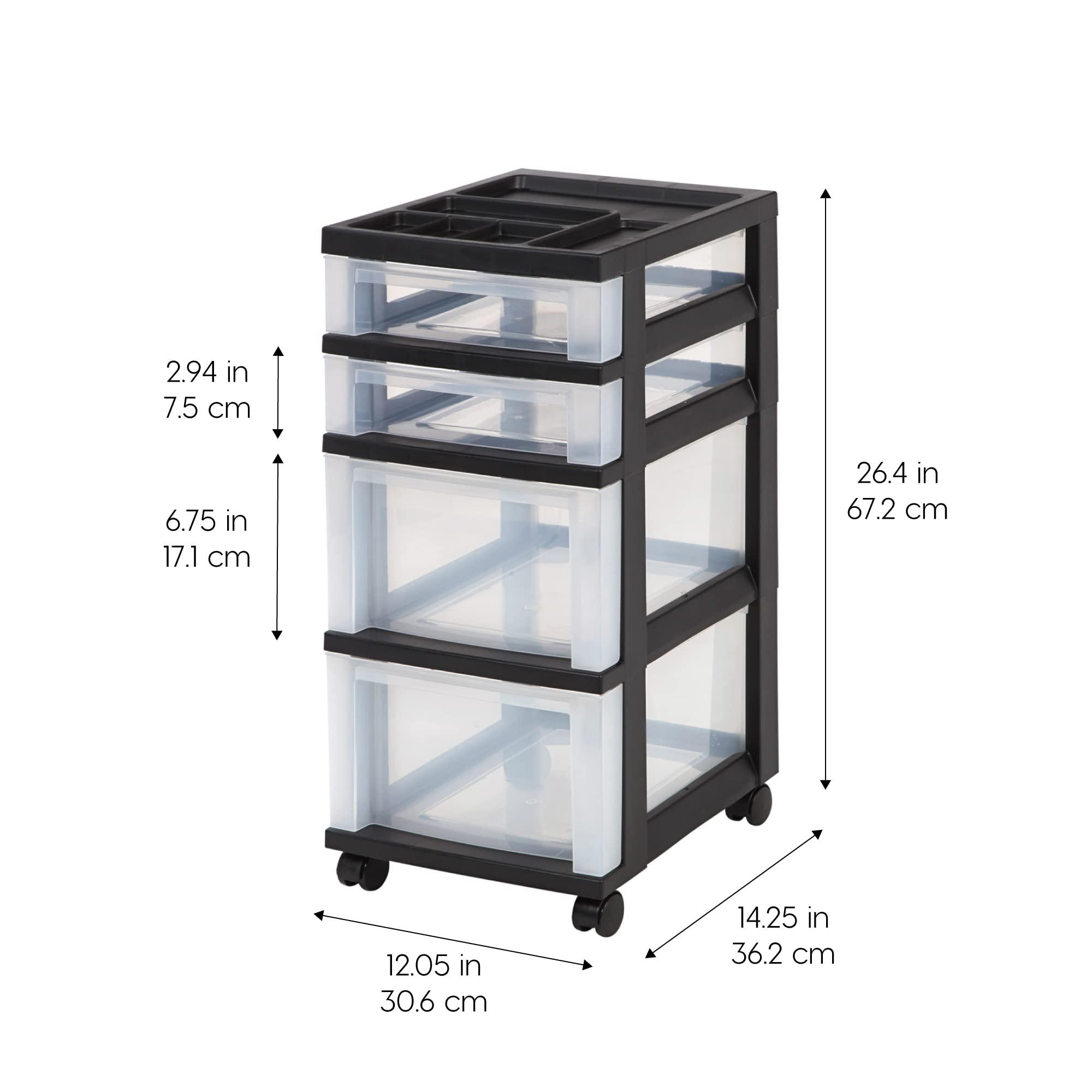 IRIS USA, Inc. IRIS USA, Inc. 4-Drawer Rolling Storage Cart with Organizer Top, Black