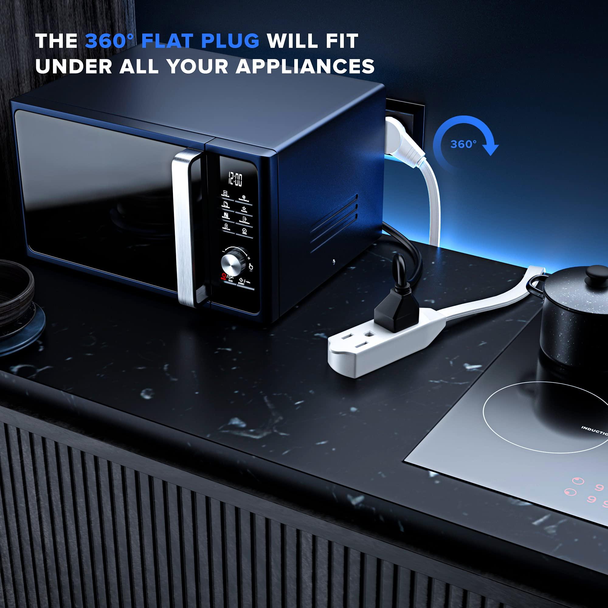 Maximm Maximm Cable 6 Ft 360 Rotating Flat Plug Extension Cord/Wire, 16 AWG Multi 3 Outlet Extension Wire, 3 Prong Grounded Wire - White - 2 Pack - UL Certified