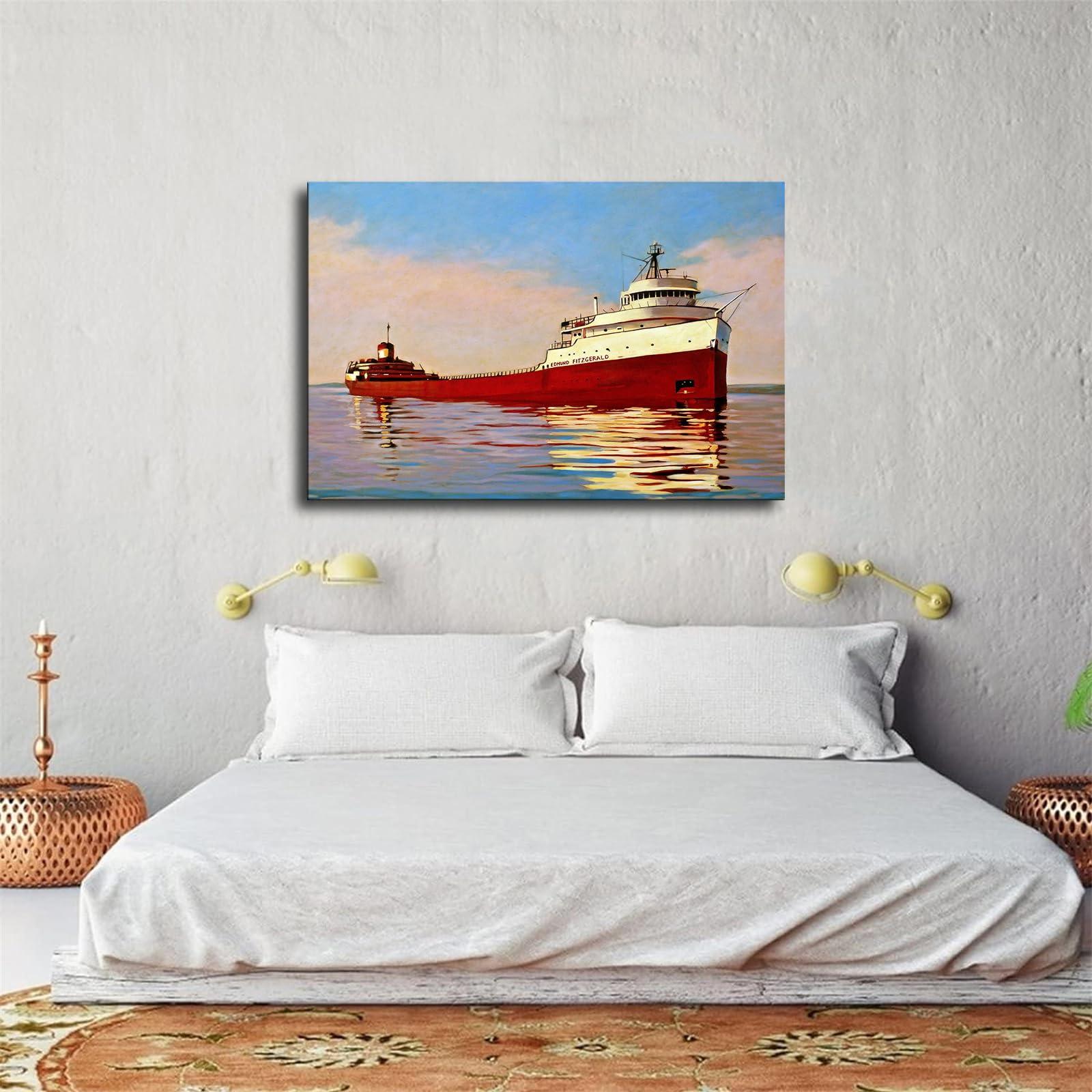 Generic SS Edmund Fitzgerald Poster Room Aesthetic Decoration Painting Canvas Wall and Art Painting Print Modern Home Office Decoration Artwork (1218inch-Framed)