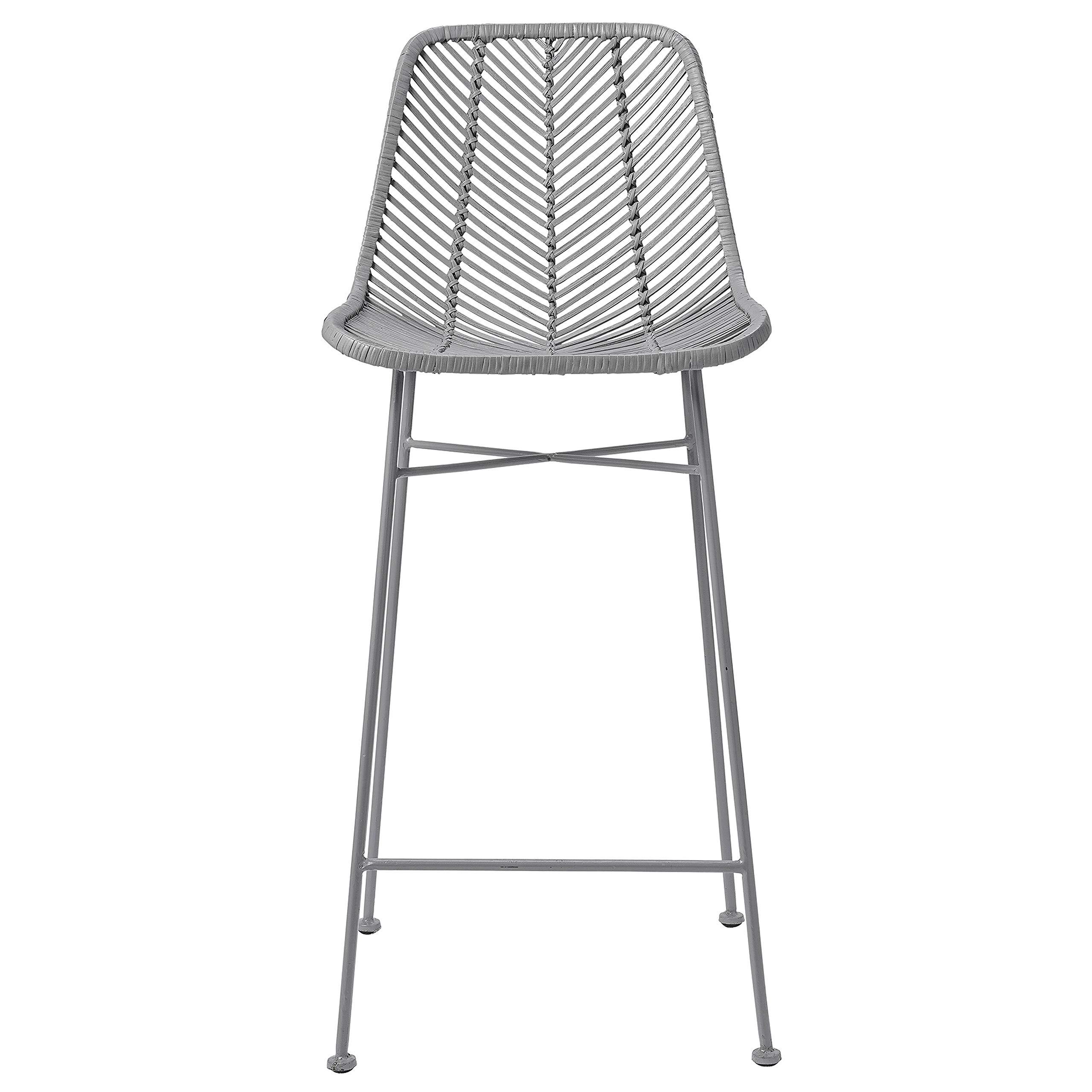 Bloomingville Bloomingville Boho Rattan and Metal Bar Stool, Grey and Black