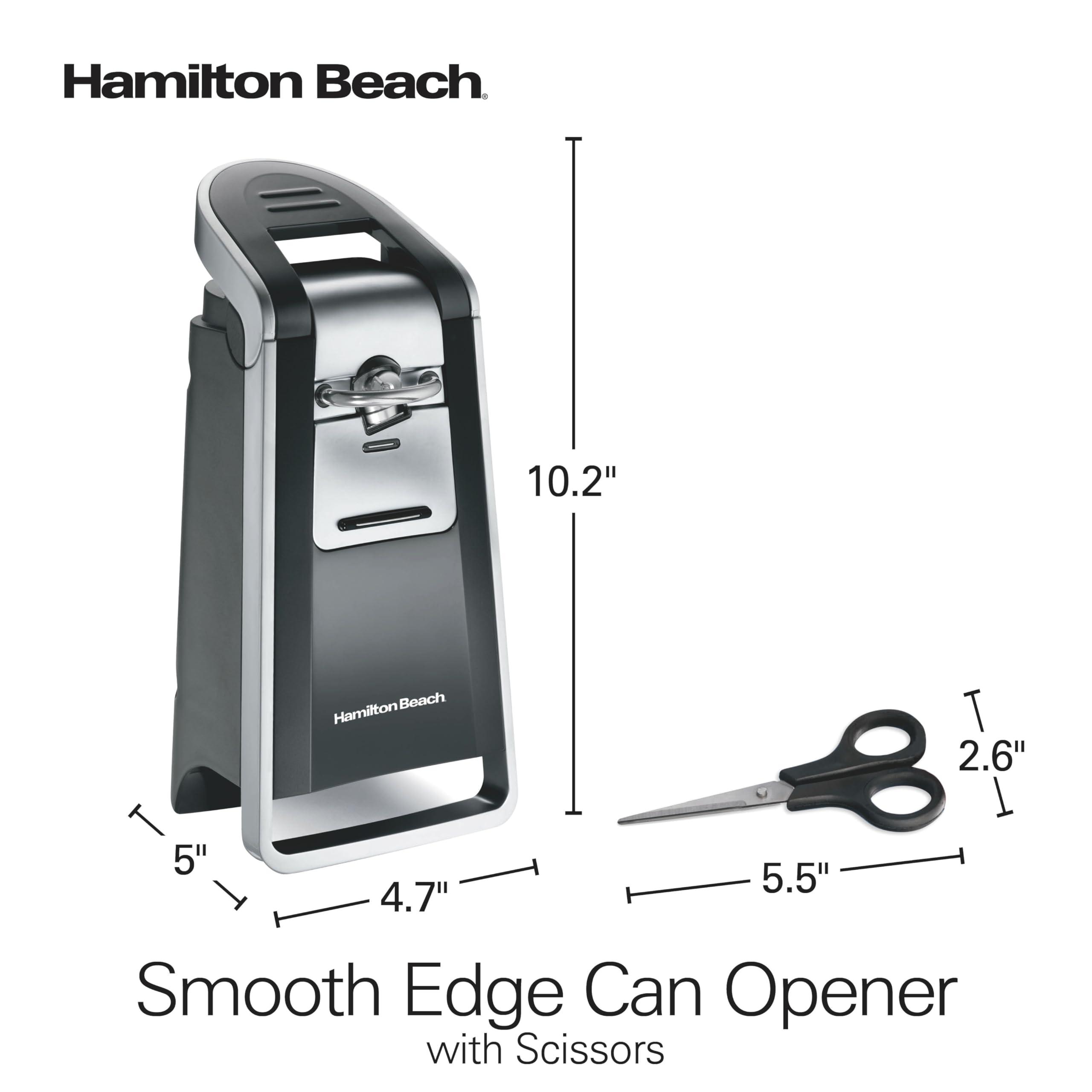 Hamilton Beach Hamilton Beach Smooth Edge Electric Automatic Can Opener for Kitchen with Easy Push Down Lever, Extra Tall, Includes Stainless Steel Scissors, Black and Chrome (76607)