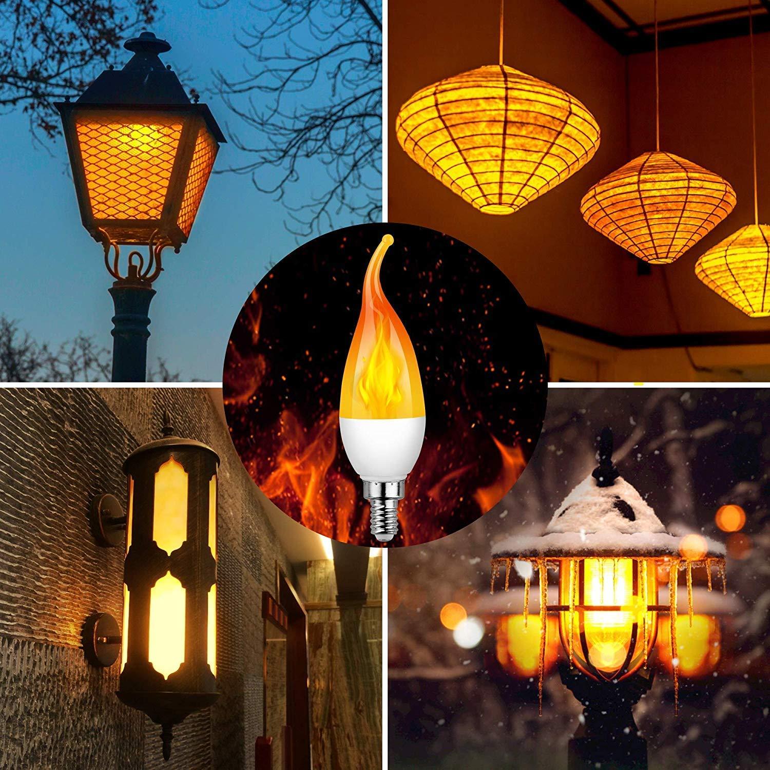 OHLGT OHLGT E12 Flame Bulbs 12 Pack, 3 Mode LED Candelabra Flame Light Bulb 2.0 Watt Warm White Chandelier Flame Bulbs,1800k Candle Light Bulbs, Flame Tip for Christmas Party Decorations