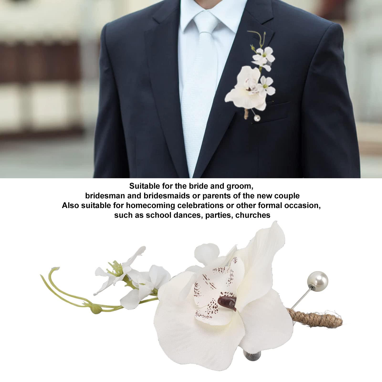 KWQBHW KWQBHW 5 Pcs Groom Boutonniere Wedding Elegant Orchid Boutonniere for Men with Pins Groom and Groomsmen Boutonniere for Wedding Ceremony Anniversary Party(White)