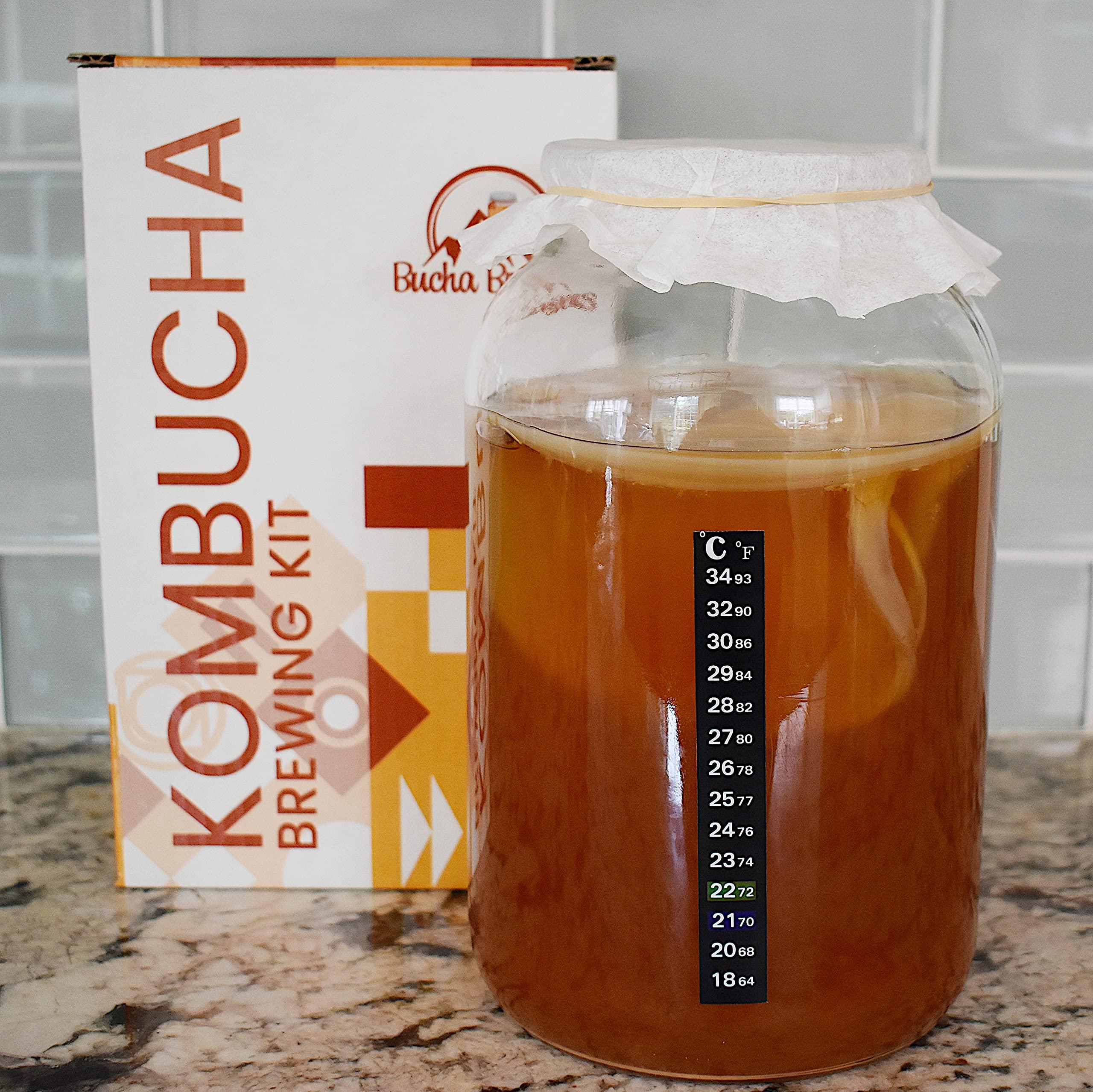 Bucha Brewers Bucha Brewers Deluxe Kombucha Starter Kit with Kombucha SCOBY & Starter Tea, Full Kombucha Kit with Bottles Swing Top Glass Bottles Kombucha Brewing Kit + 6 Bottles to Flavor Kombucha (Amber Bottles)