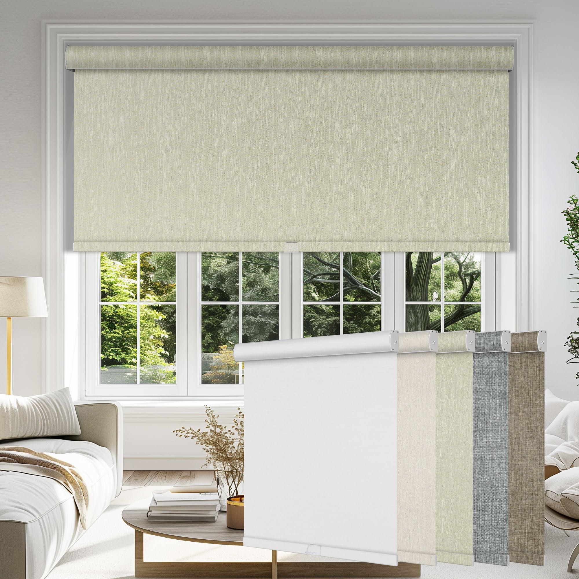 Doing-X DOING-X Blackout Roller Shades for Windows Cordless Roller Blinds Custom Size Room Darkening Shades with Cassette Valance Thermal Insulated Linen Fabric Pull Down Window Shades(39.5" W x 44" H) Green