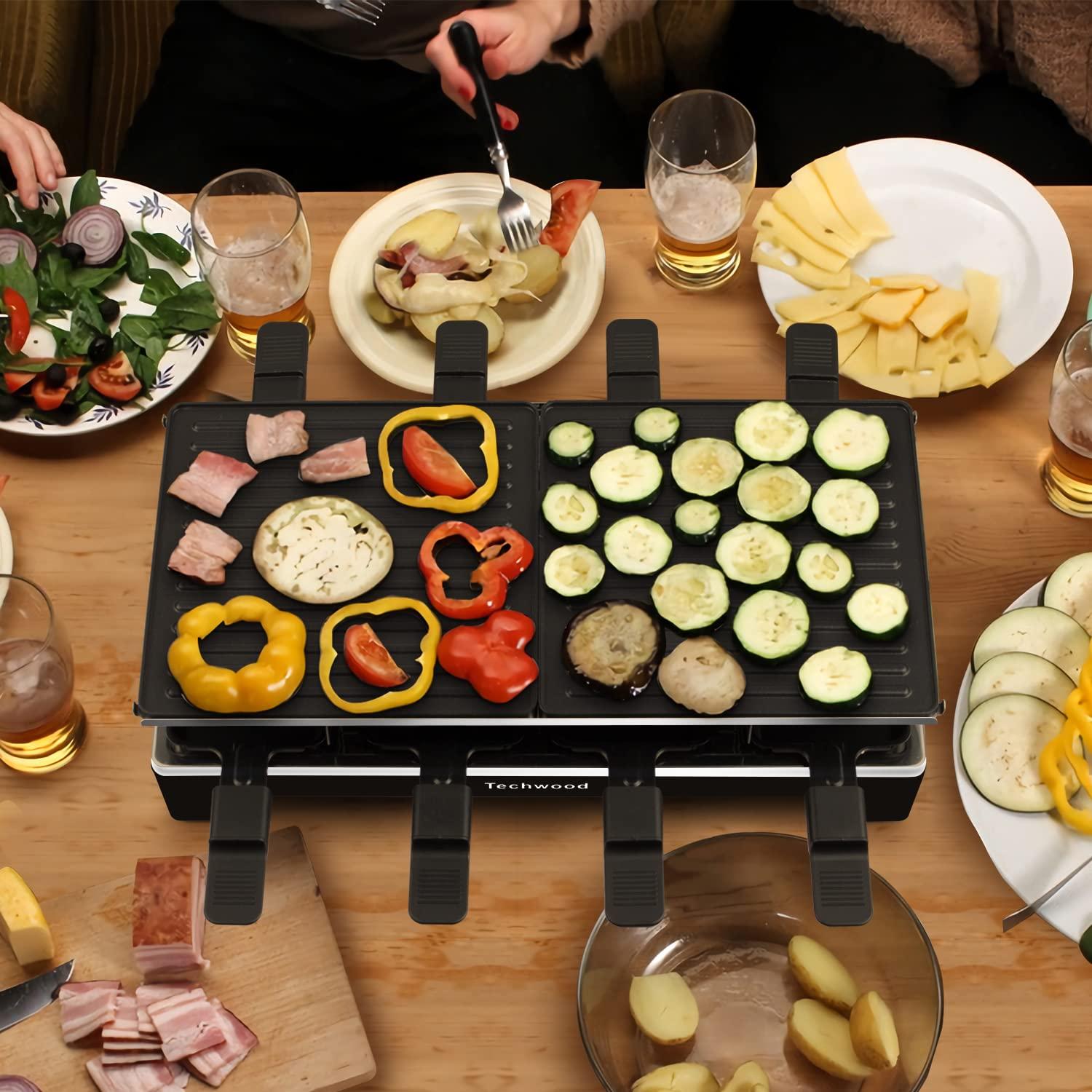 Techwood Raclette Grill, Techwood Electric Table Indoor Grill Korean BBQ Grill, Removable 2-in-1 Non-Stick Grill Plate, 1500W Fast Heating with 8 Cheese Melt Pans, Ideal for Parties and Family Fun