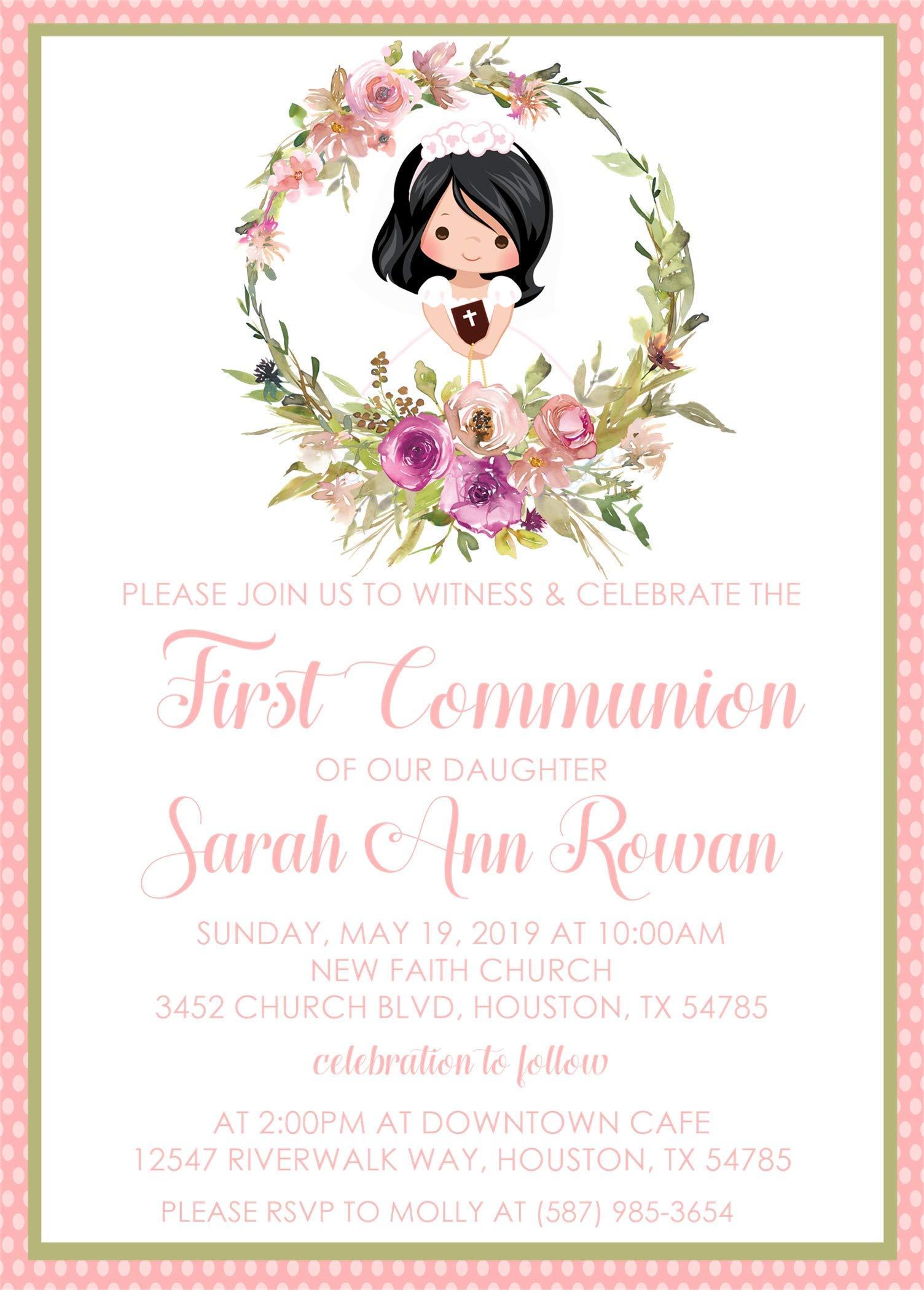 Party Beautifully Girls First Communion Invitations, Spanish First Communion Invitations For Girls, Pink Communion Invitations, Girls Communion Invites With Envelopes (Pink & Lavender)