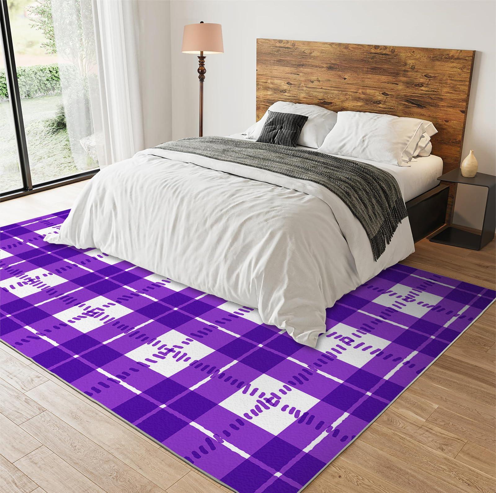 FACADUP Area Rug 7'x9' Creative Line Grid Purple Rugs, Exquisite Check Purple Area Rugs, Indoor Entrance Thin Rug Ultra Soft Throw Floor Carpet for Bathroom Laundry Room