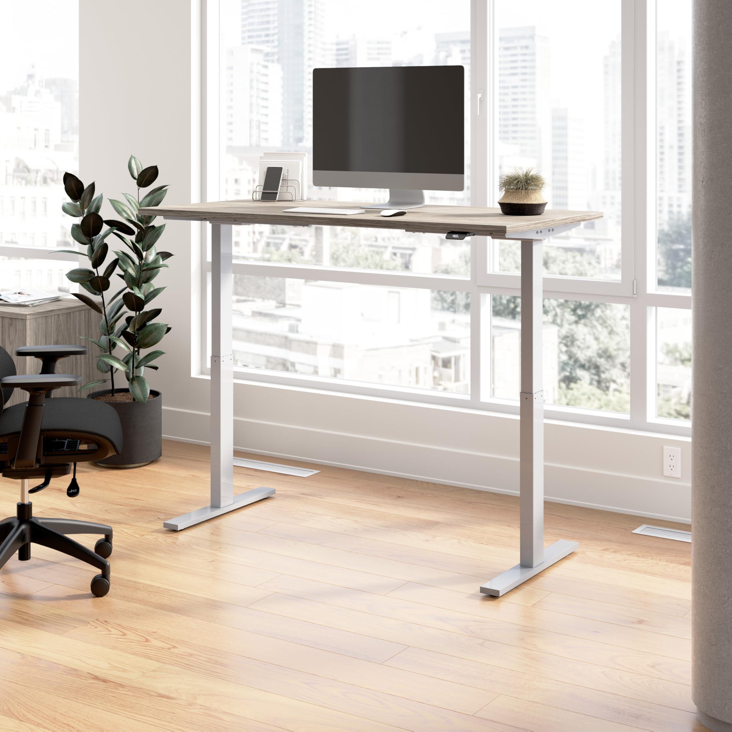 Bush Furniture Bush Business Furniture Move 60 Series Electric Height Adjustable Standing Desk, 60W x 30D, Modern Hickory with Cool Gray Metallic Base